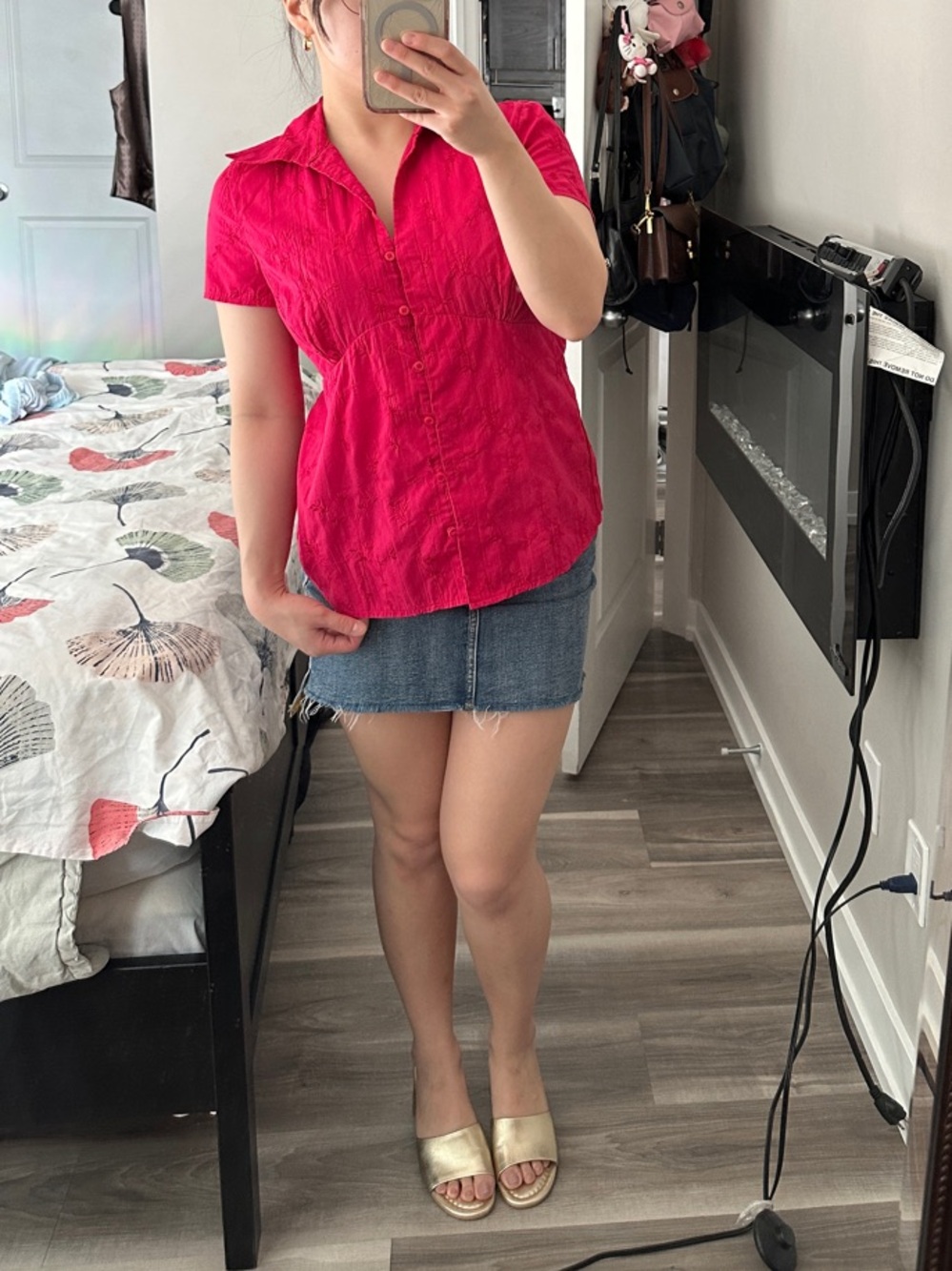 Fred David fucsia Pink Short-Sleeve embroidered Button Down Shirt